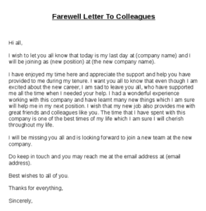 Sample Farewell Letters Writing Letters Formats Examples