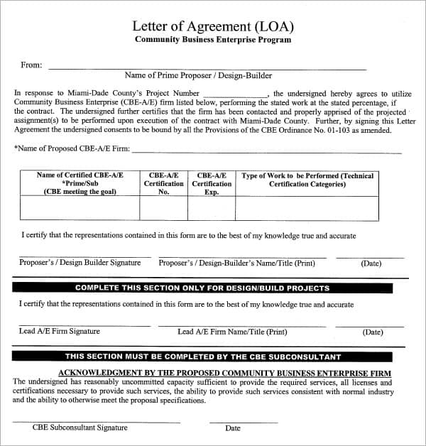 letter of agreement 70