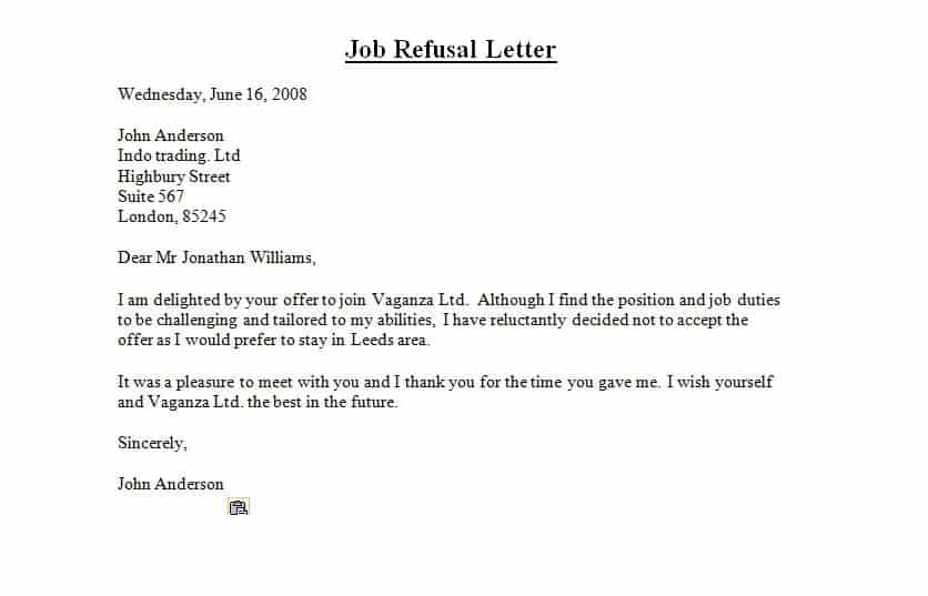 8 Refusal Letter Samples Writing Letters Formats Examples