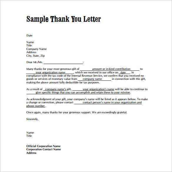 Sample Letter With Thank You Form