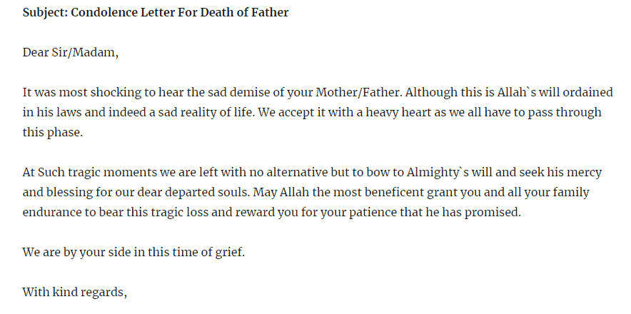 Condolence Letter For Loss Of Father from www.sampleletterword.com