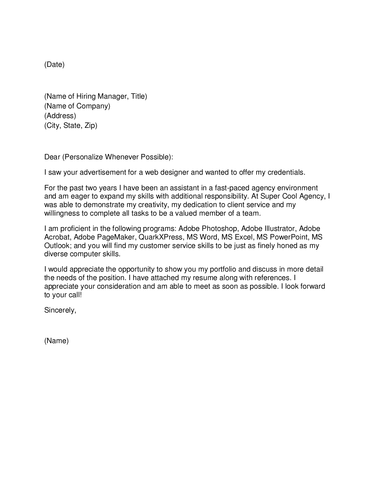 sample application letter in government